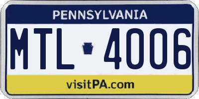 PA license plate MTL4006