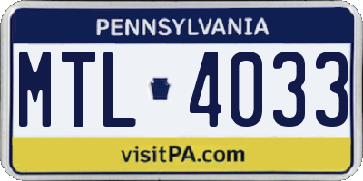 PA license plate MTL4033