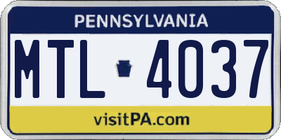 PA license plate MTL4037