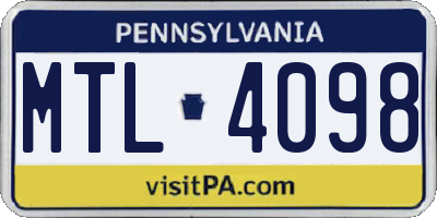 PA license plate MTL4098