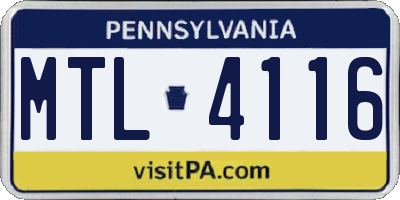PA license plate MTL4116