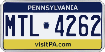 PA license plate MTL4262