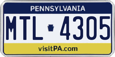 PA license plate MTL4305