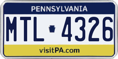 PA license plate MTL4326