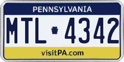 PA license plate MTL4342