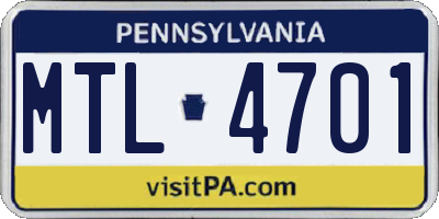 PA license plate MTL4701