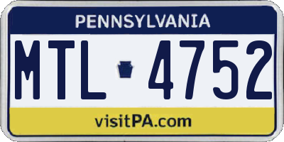 PA license plate MTL4752