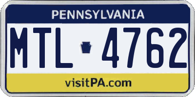 PA license plate MTL4762