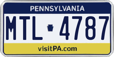 PA license plate MTL4787