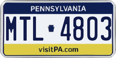 PA license plate MTL4803