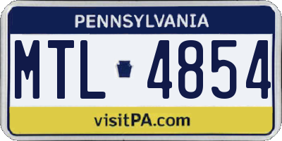 PA license plate MTL4854