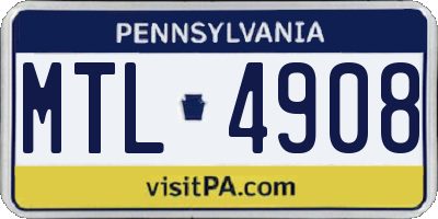 PA license plate MTL4908