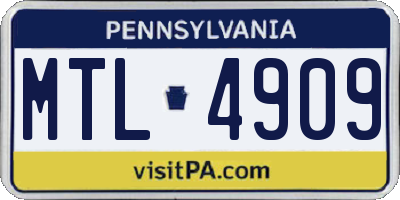 PA license plate MTL4909