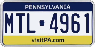 PA license plate MTL4961