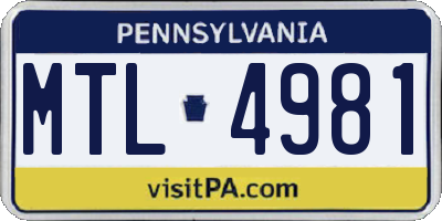 PA license plate MTL4981