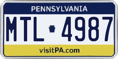 PA license plate MTL4987