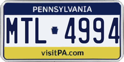 PA license plate MTL4994