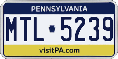 PA license plate MTL5239