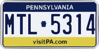 PA license plate MTL5314