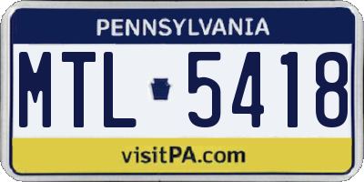 PA license plate MTL5418