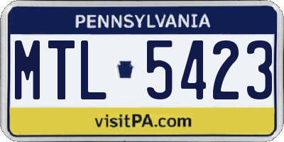 PA license plate MTL5423
