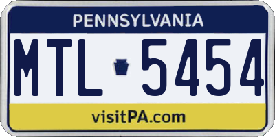 PA license plate MTL5454