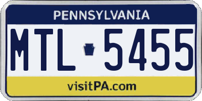 PA license plate MTL5455