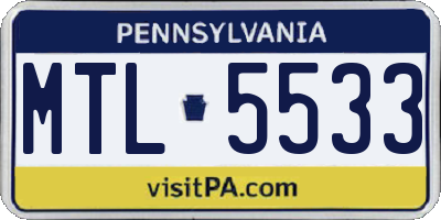 PA license plate MTL5533