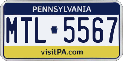 PA license plate MTL5567