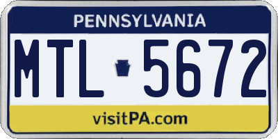 PA license plate MTL5672