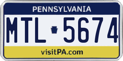 PA license plate MTL5674