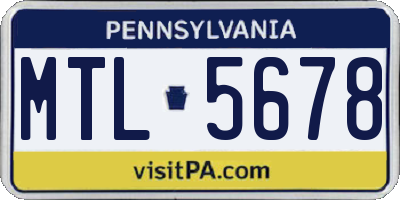 PA license plate MTL5678