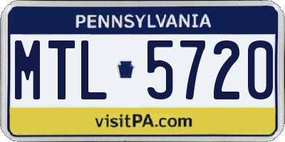 PA license plate MTL5720