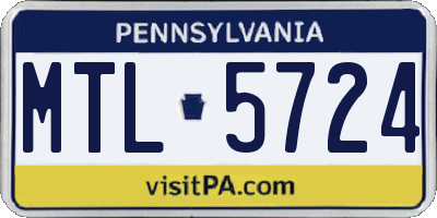 PA license plate MTL5724