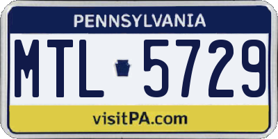 PA license plate MTL5729