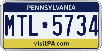 PA license plate MTL5734