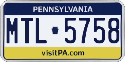 PA license plate MTL5758