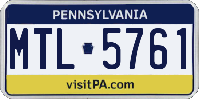 PA license plate MTL5761