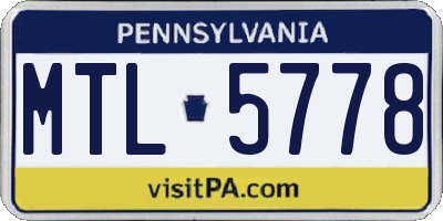PA license plate MTL5778