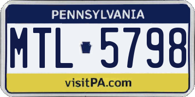 PA license plate MTL5798