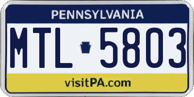 PA license plate MTL5803