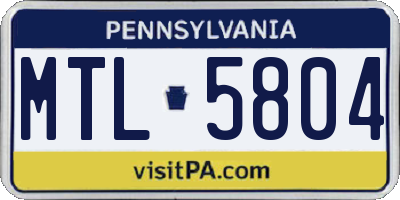 PA license plate MTL5804