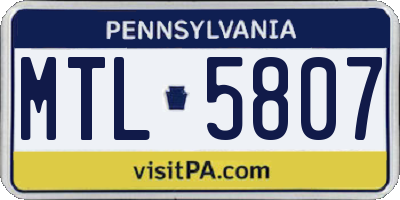 PA license plate MTL5807