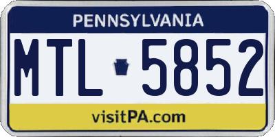 PA license plate MTL5852