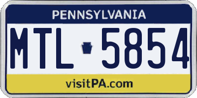 PA license plate MTL5854