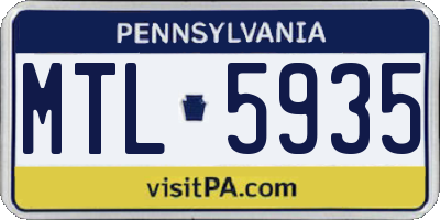 PA license plate MTL5935