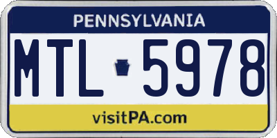PA license plate MTL5978