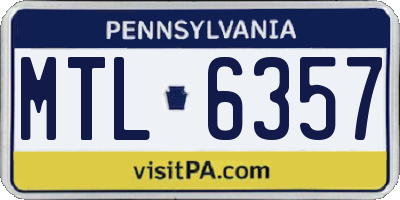 PA license plate MTL6357