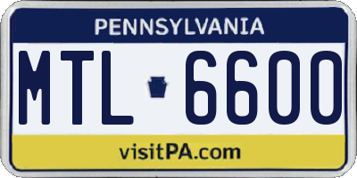 PA license plate MTL6600