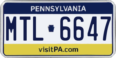 PA license plate MTL6647